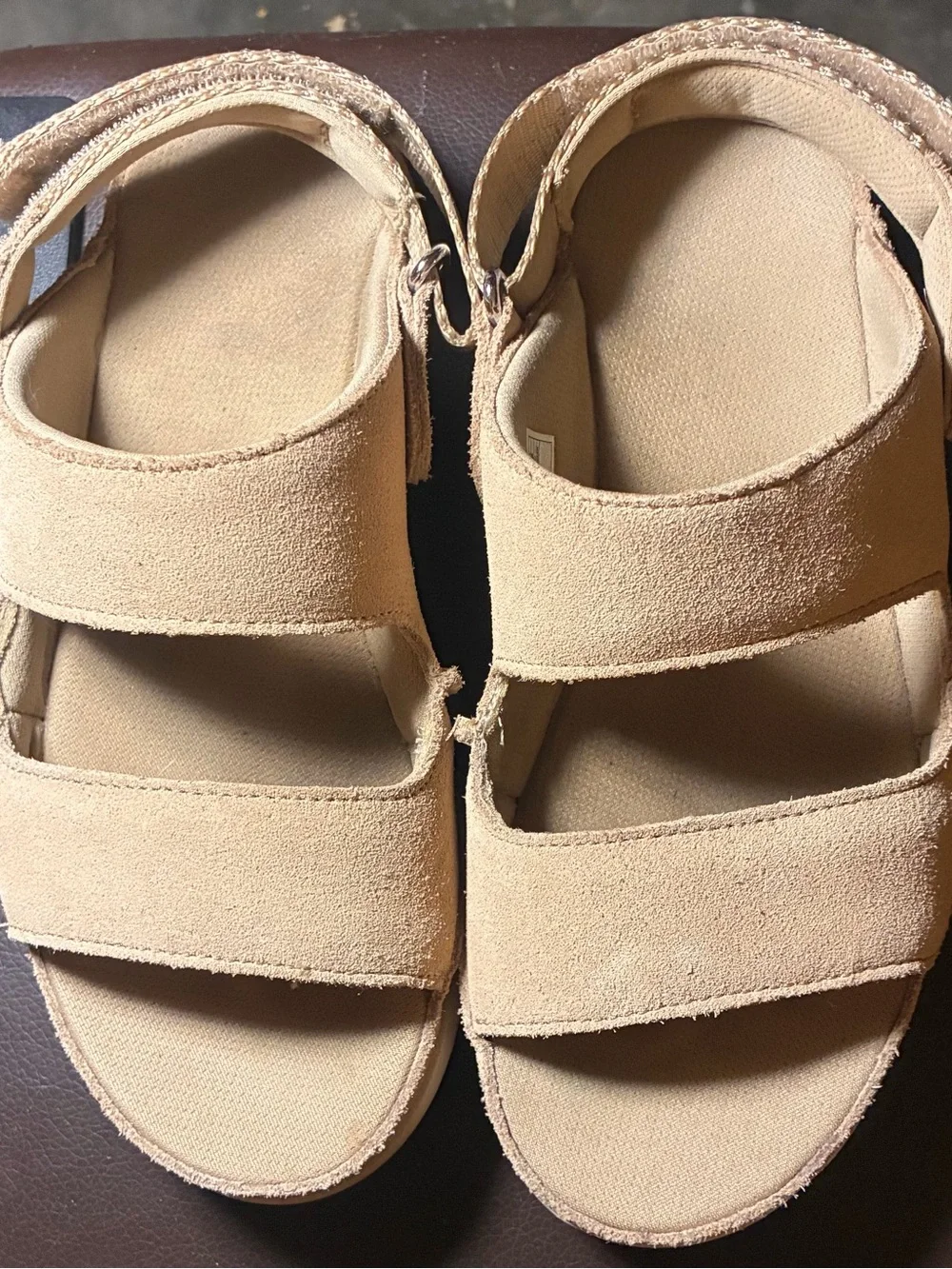 UGG Kids Tan Double-Strap Suede Sandals
